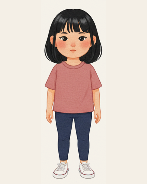 Mei, an Inkwren Studio character — East Asian, chin-length black bob with bangs